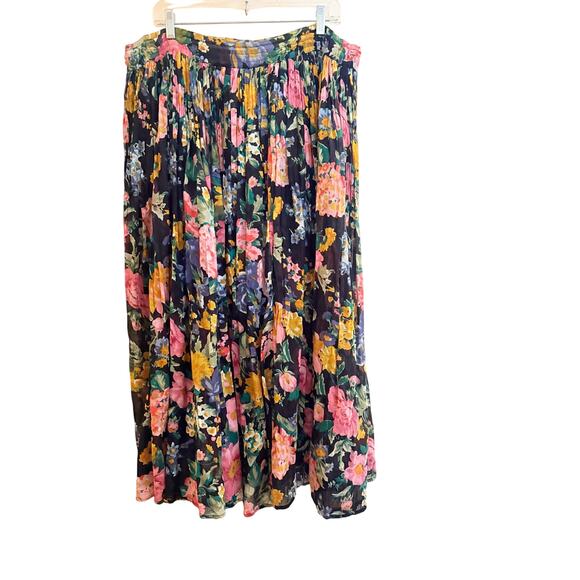 Vintage Intense India Floral Pleated Boho Skirt L 100% Cotton Drawstring - Picture 1 of 6